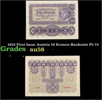1922 First Issue Austria 10 Kronen Banknote P# 75