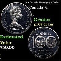 Proof 1974 Canada Wennipeg 1 Dollar Grades GEM++ P
