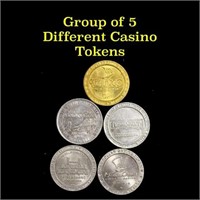 Group of 5 Casino Tokens All Different