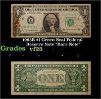 1963B $1 Green Seal Federal Reserve Note Grades vf