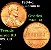 1964-d Lincoln Cent 1c Grades Gem+ Unc RD