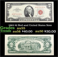 1963 $2 Red seal United States Note Grades Choice