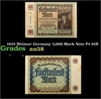 1922 Weimar Germany 5,000 Mark Note P# 81B Grades