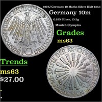1972J Germany 10 Marks Silver KM# 134.1 Grades Sel