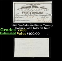 1861 Confederate States Twenty Dollars Loan Intere