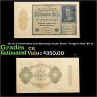 Set of 2 Consecutive 1922 Germany 10,000 Mark "Vam