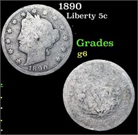 1890 Liberty Nickel 5c Grades g+
