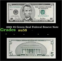 2001 $5 Green Seal Federal Reseve Note Grades Choi