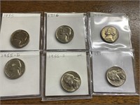 nickels 1955,1955D.1956,1956D.1957,1957D
