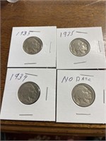 4 BUFFALO NICKELS 1934 ,(2) 1935 AND NO DATE