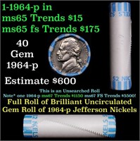 Shotgun Jefferson 5c roll, 1964-p 40 pcs Bank Wrap