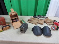 Shoe shine kit, knee pads, leather tool