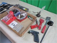 Putty knives, paint stirrer, wire brush, screws,