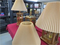 Table lamps w/ leaded glass & wood - pr w/ shades