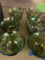 set of 6 green irredescent glass cups.
