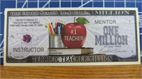 Terrific teacher million-dollar banknote