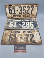1936 1938 1949 Iowa Licenses Plates