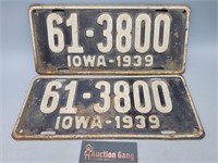1939 Iowa Licenses Plates Set