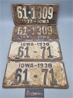 1937-1938 Iowa Licenses Plates Set