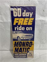 11" x 28" Monro-Matic Shocks Ad Poster, Cardboard
