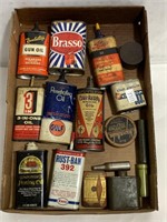 Tray Lot Of Vintage Metal Oil & Etc Cans
