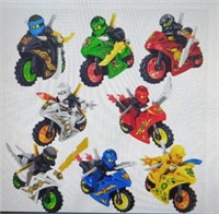 Eight character with eight motorcycle. Ninjago