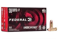 (100) Cartridges: FEDERAL AE 38SUPER+P 115GR JHP