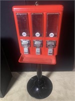 3 SECTION GUMBALL MACHINE W/ KEY AND STAND