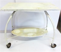 Antique Metal Table On Wheels