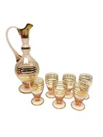 Mid Century Gold Themed Decantor W/Glasses