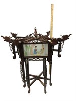 Antique Asian Handpainted Glass Panels Lamp