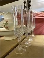 3 french crystal long champagne fluted glasses, 1