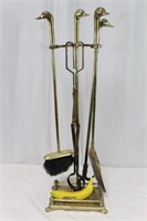 Neoclassical Brass Duck Head Fireplace Tools