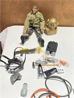 1996 GI JOE DOLL WITH DIVING HELMET AND OTHER