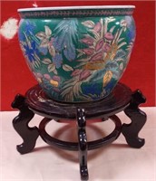 11 - ASIAN PLANTER POT ON WOODEN STAND (G98)