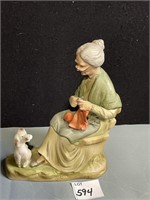 PORCELAIN FIGURINE OLD LADY WITH DOG