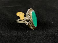 Green Stone Antique Style Sterling Ring