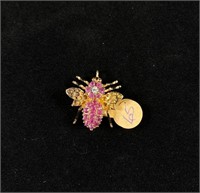 Ruby & CZ Vermeil Sterling Bee Pin/Pendent
