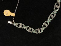 Sterling Link Bracelet Set with Green Stones
