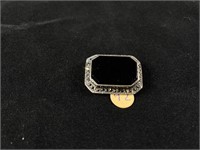 Sterling Onyx & Marcasite Pin