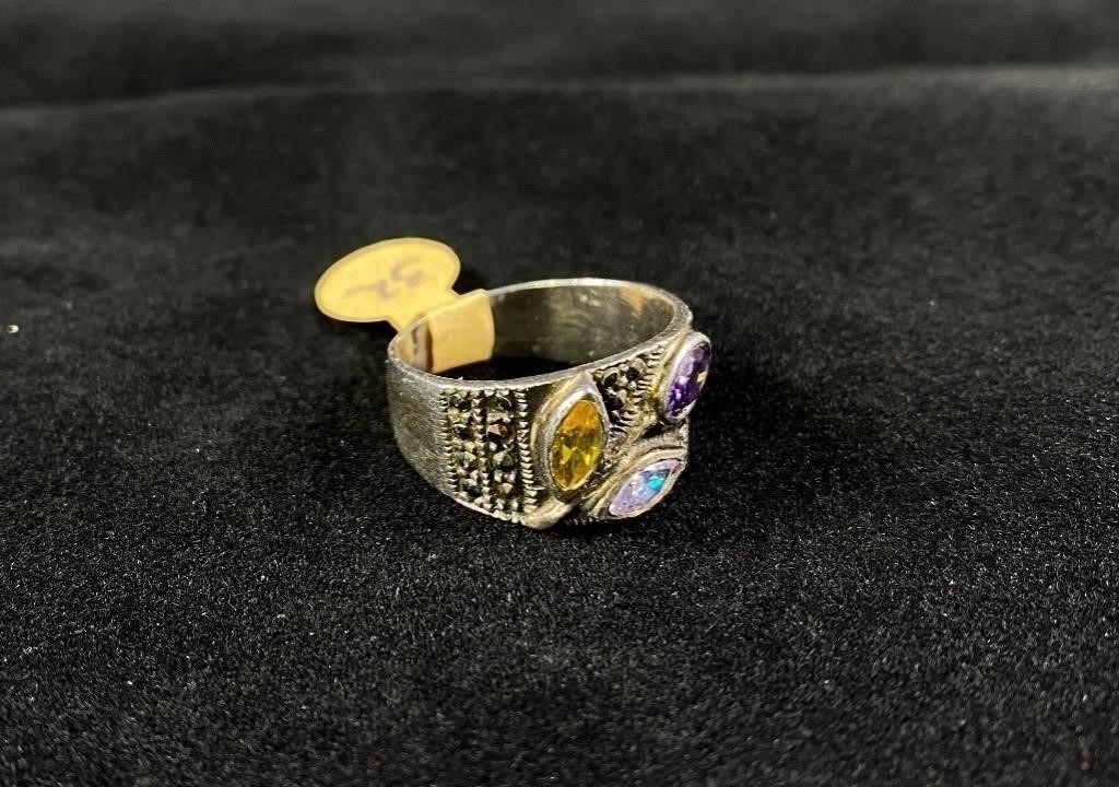 Multi Colored Stones Sterling Ring