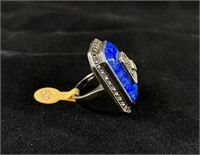 Huge Lapis & Marcasite Sterling Ring