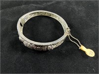 Wide Sterling Bracelet W/ Marcasite Elephants