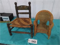 Stenciled Rush Seat & Wicker Doll Chairs
