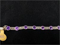 Sterling Bracelet W/ Marcasites & Amethyst