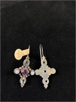 Sterling Cross Earrings Set W/ Maui Gemstones