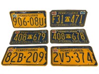 6 Vintage Pennsylvania License Plates