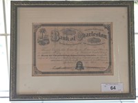 FRAMED BANK OF CHARLESTON SHARE NOTE 1894