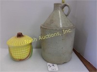 wood basket, jug,  covered corn pot