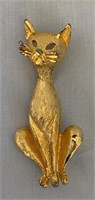 Vintage Gold Tone Cat Figural Pin